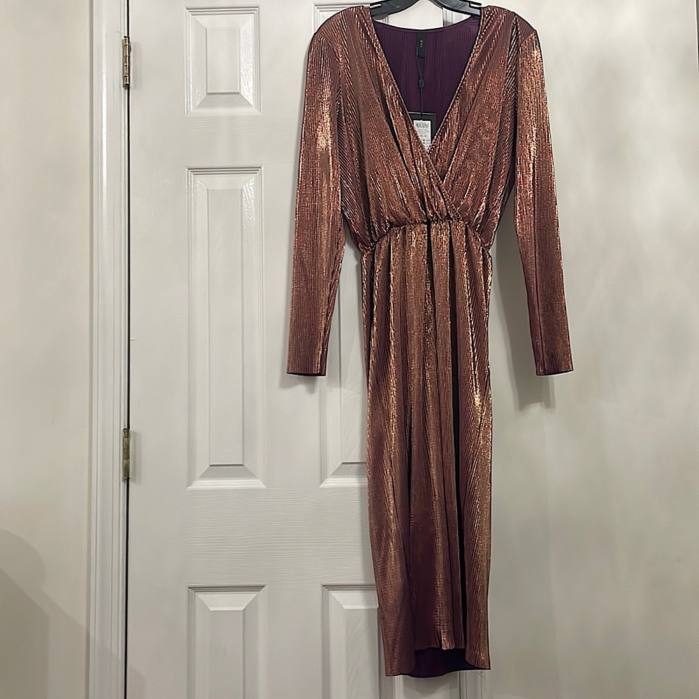 ASOS MIDI PINK GOLD SHIMMER COCKTAIL DRESS